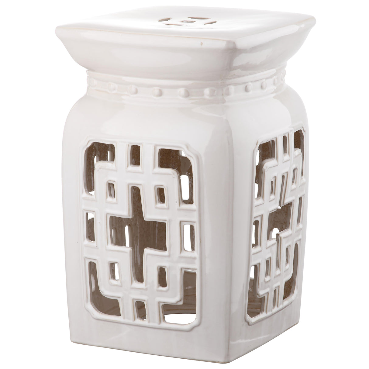 SAFAVIEH Margitte Antique White Filigree Ceramic Decorative Garden Stool