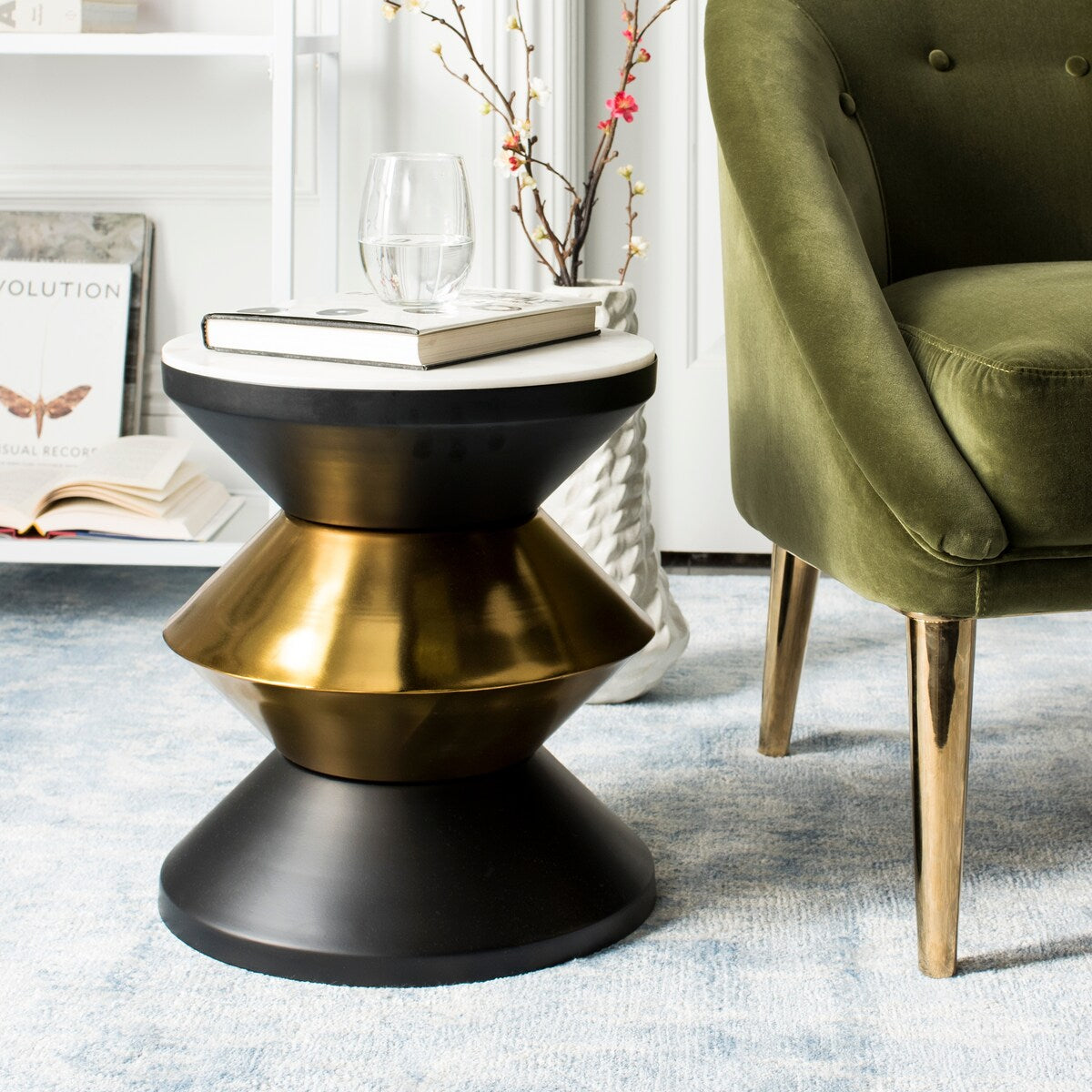 SAFAVIEH Margunde Black/ Gold Stone Top Side Table - 14.3" x 14.3" x 16" - 14Wx14Dx15H