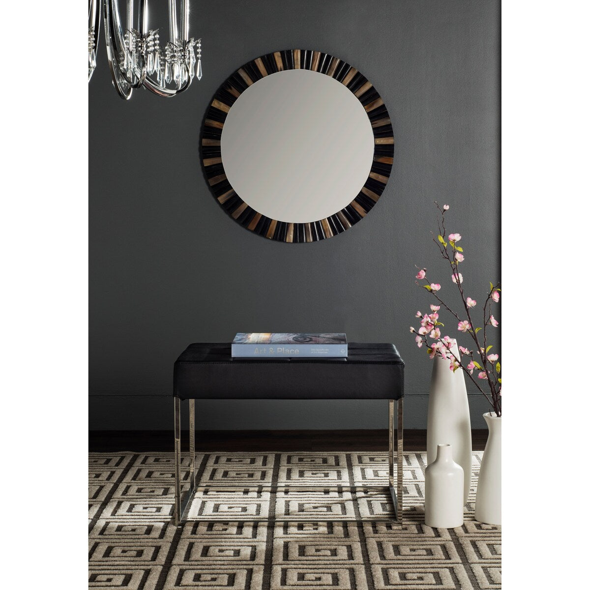 SAFAVIEH Marlene Modern Glam Grey Ottoman