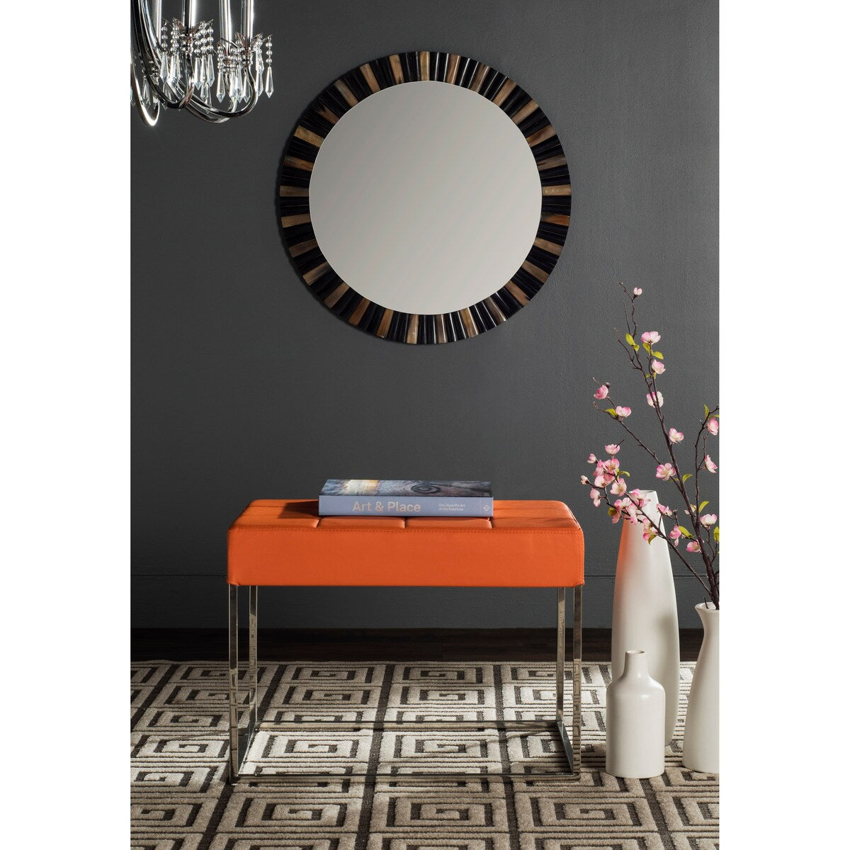 SAFAVIEH Marlene Modern Glam Grey Ottoman