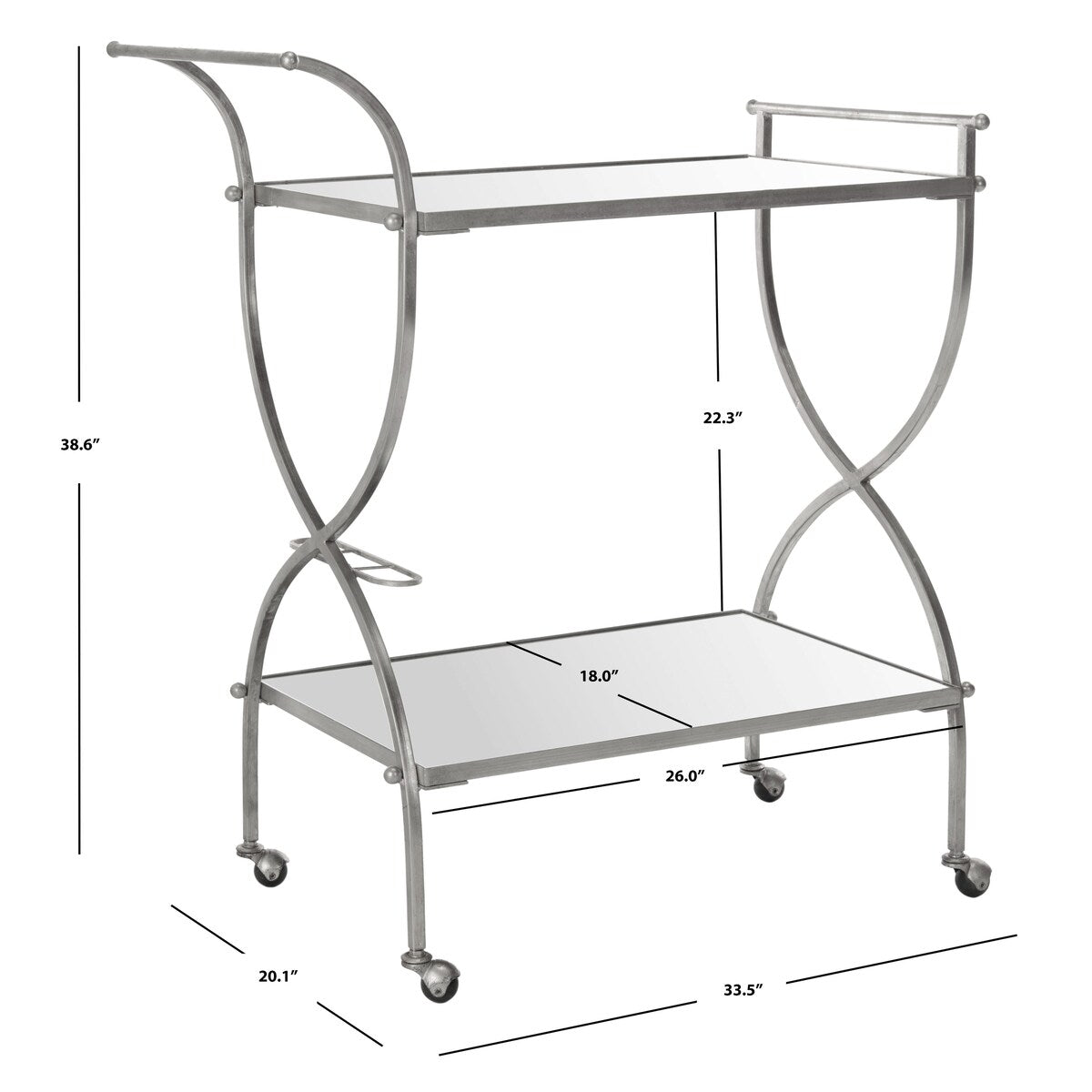 SAFAVIEH Maryanne Silver/ Mirror Top Bar Cart - 33.5" x 20.1" x 38.6" - 34Wx20Dx39H