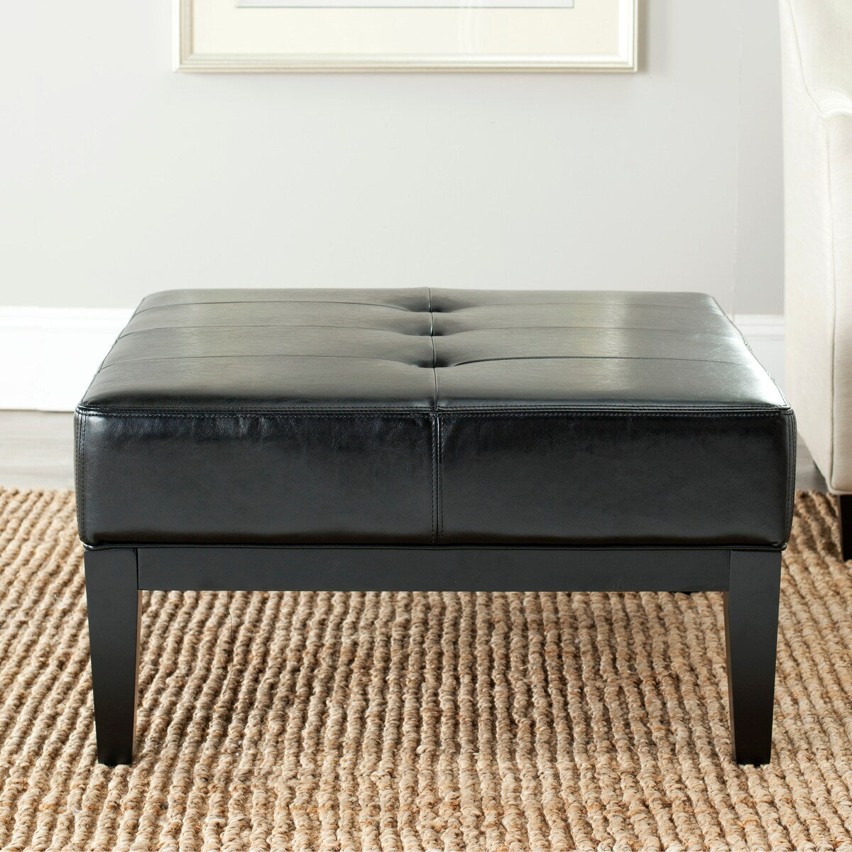 SAFAVIEH Melisa 29-inch-Wide Black Faux Leather Cocktail Ottoman