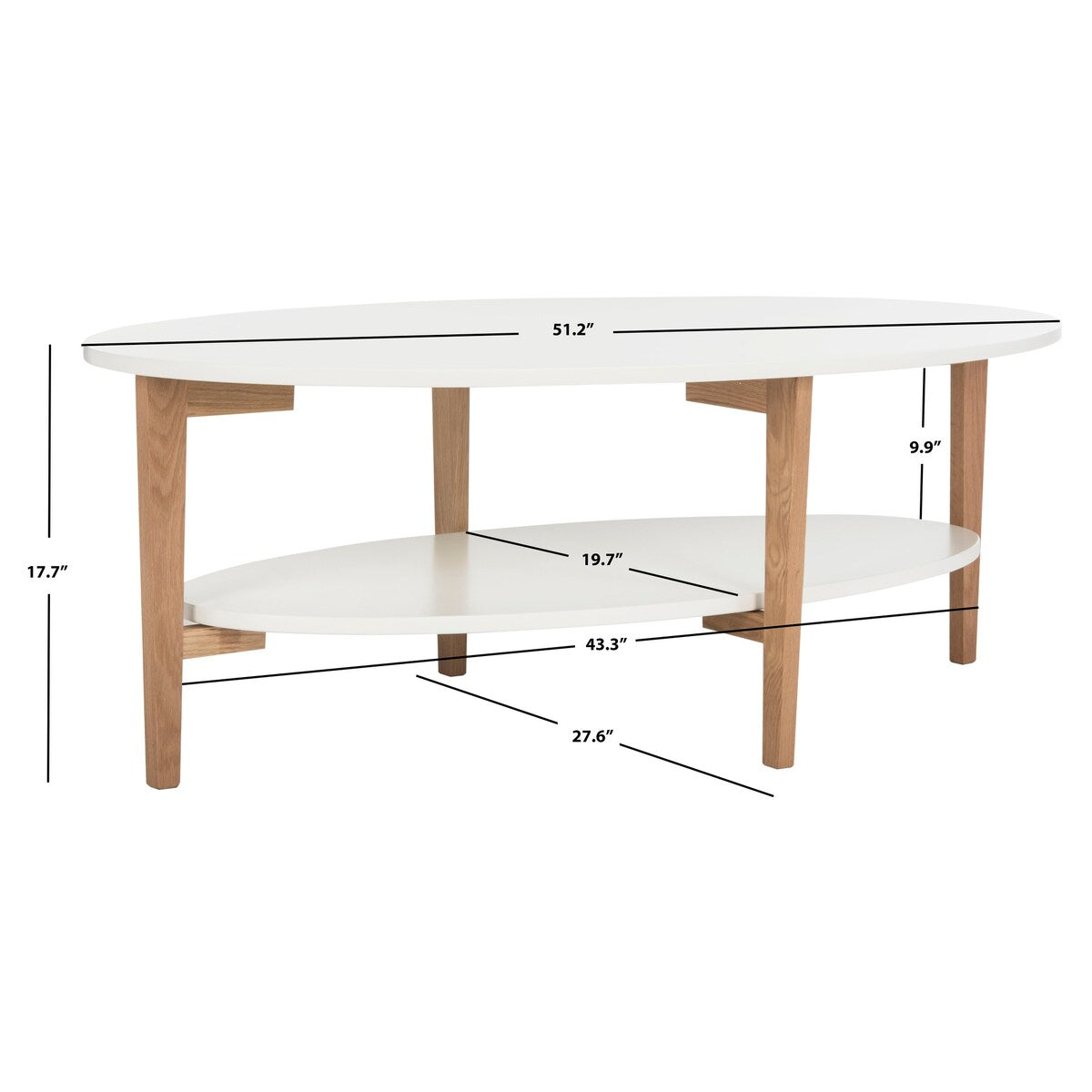 SAFAVIEH Melodie Mid-Century Oval Coffee Table - 51.2" x 27.6" x 17.7" - 51Wx28Dx18H