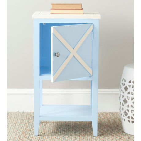 SAFAVIEH Merilda Light Blue/ White Storage Side Table - 17Wx14Dx30H