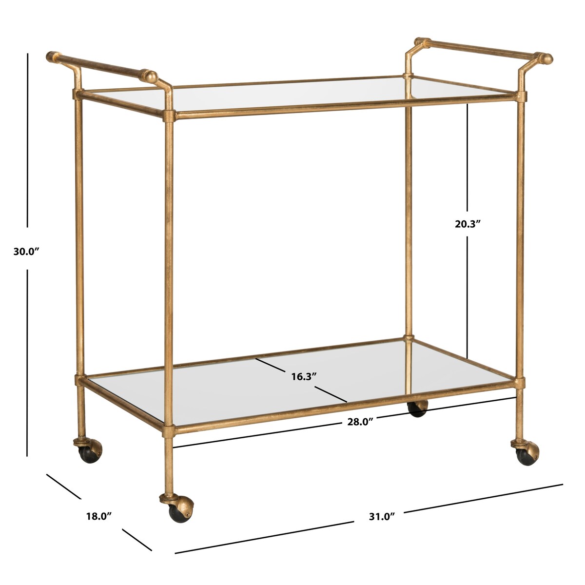 SAFAVIEH Merlene Gold/ Mirror Top Bar Cart - 31" x 18" x 30" - 31Wx18Dx30H