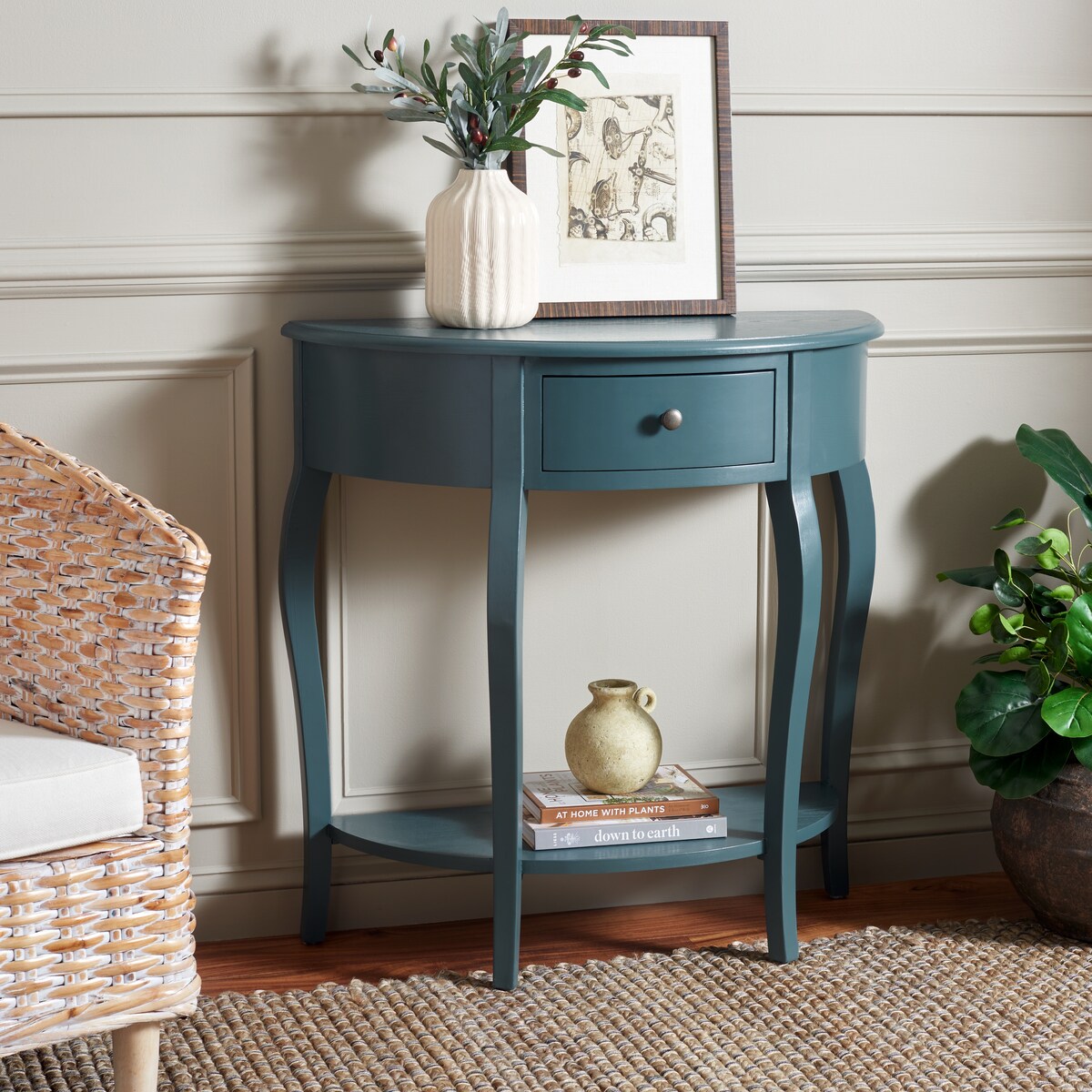 SAFAVIEH Minah Demilune Small Accent Console Table - 32.7" W x 14.2" L x 32.9" H - 33Wx14Dx33H