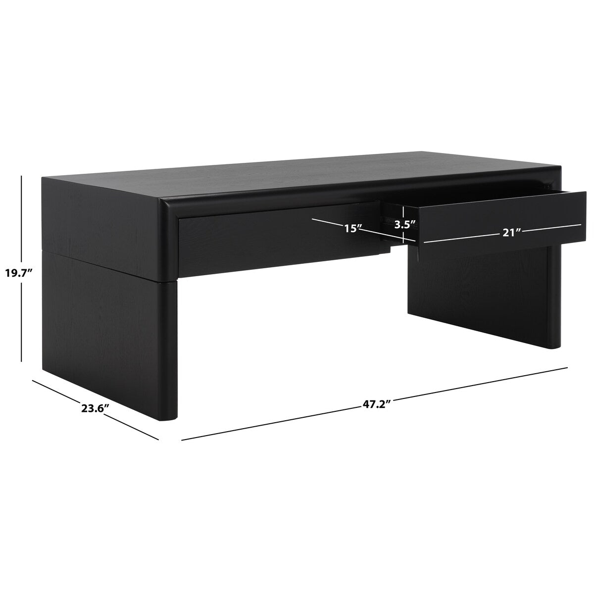 SAFAVIEH Mita Coffee Table with Drawers - 47" L x 24" D x 20" H - 47Wx24Dx20H