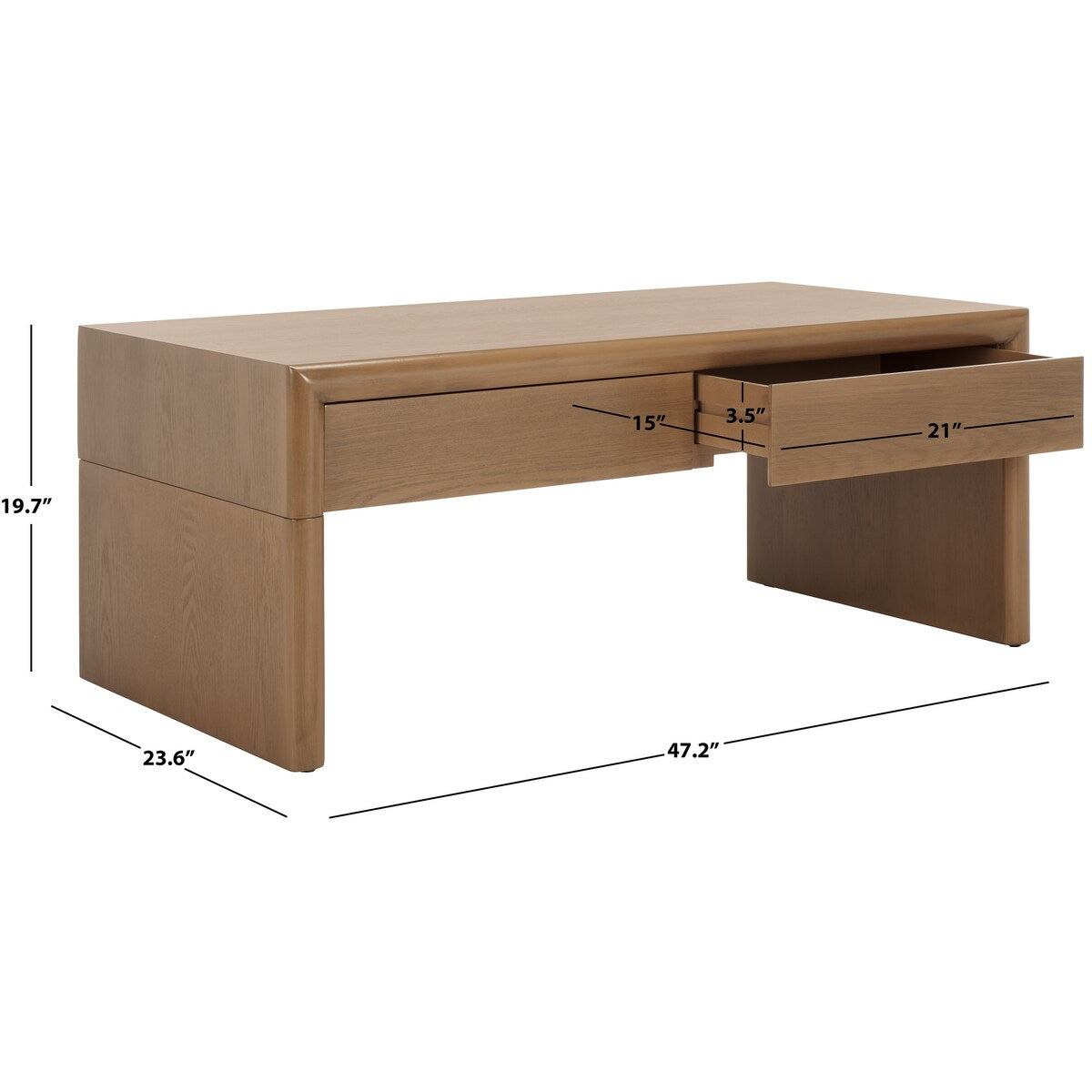 SAFAVIEH Mita Coffee Table with Drawers - 47" L x 24" D x 20" H - 47Wx24Dx20H