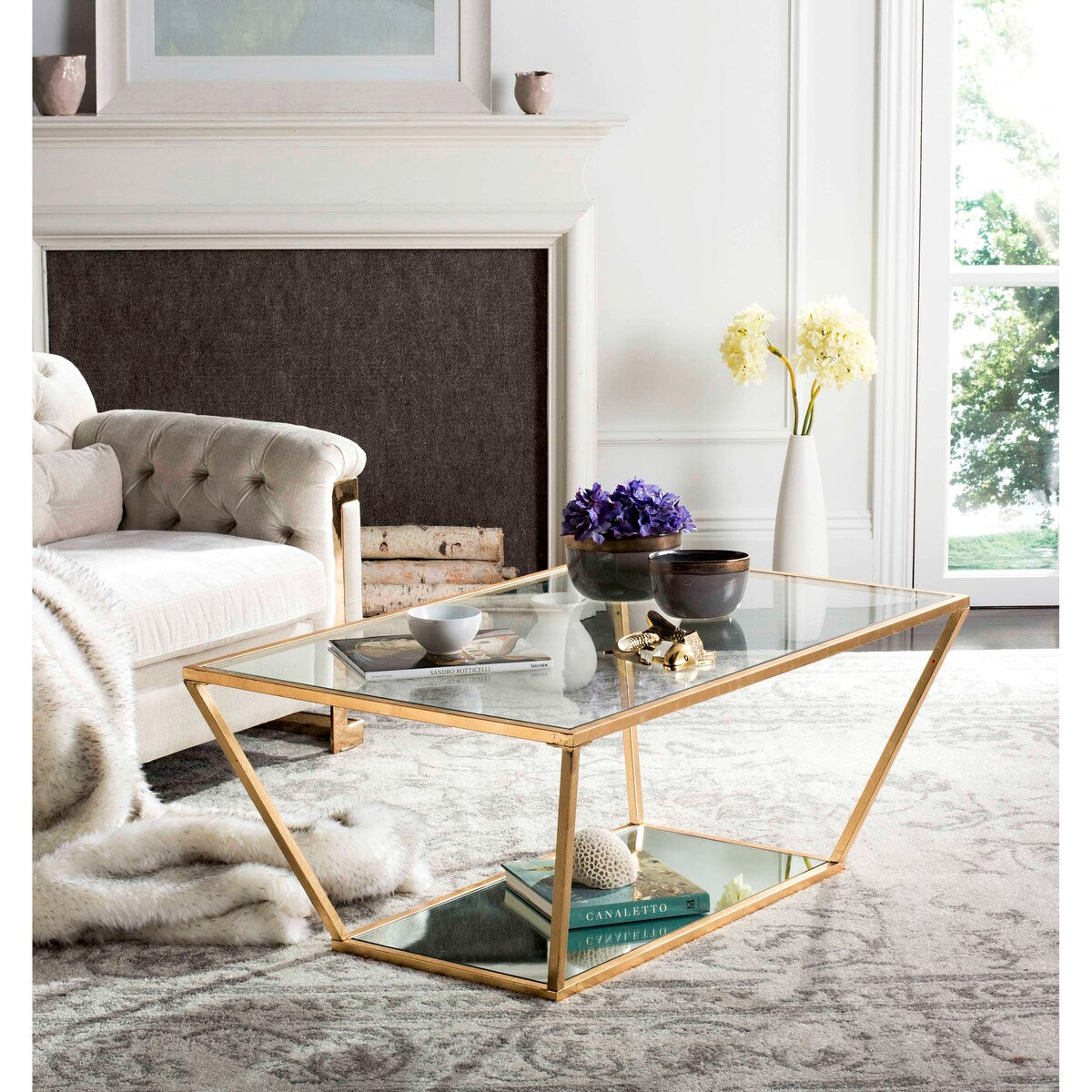 SAFAVIEH Mitzi Gold Leaf Retro Coffee Table - 48" x 30" x 19.3" - 48Wx30Dx19H