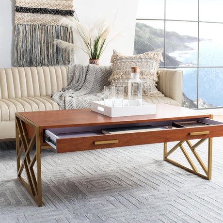 SAFAVIEH Modesta 2-Drawer Modern Glam Coffee Table - 43.3" x 21.7" x 16.5" - 43Wx22Dx17H