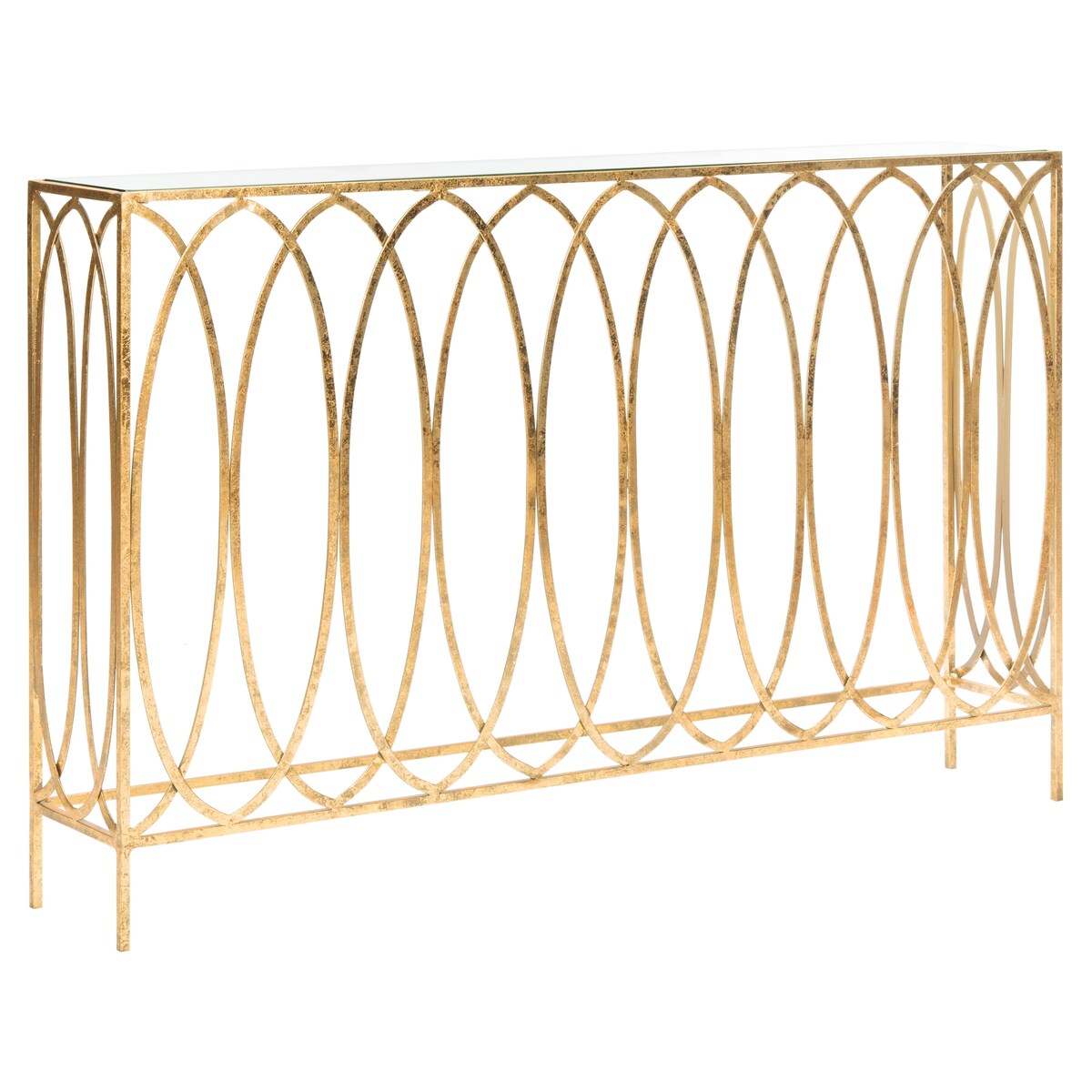 SAFAVIEH Monna Oval Ringed Gold Console Table - 48" x 8" x 30" - 48Wx8Dx30H