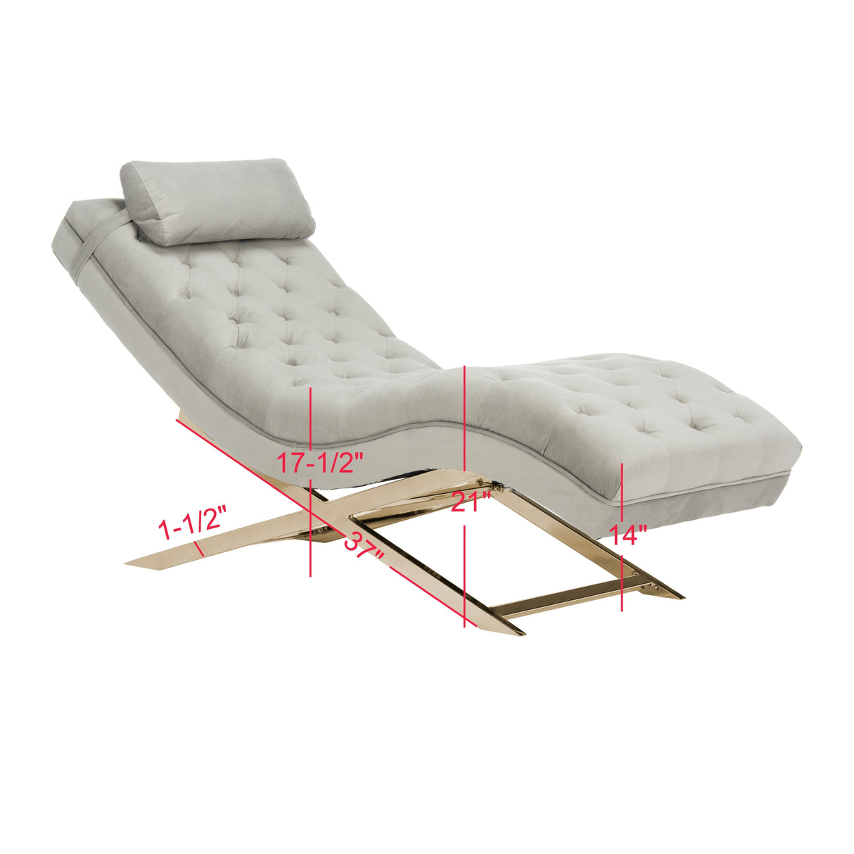 SAFAVIEH Monroe Grey/ Gold Chaise with Round Pillow - 65' x 23' x 33'