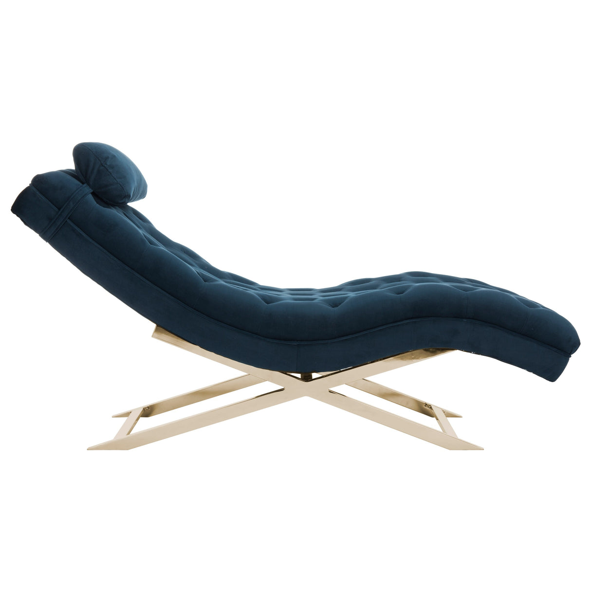 SAFAVIEH Monroe Navy/ Gold Chaise with Round Pillow - 65' x 23' x 33'