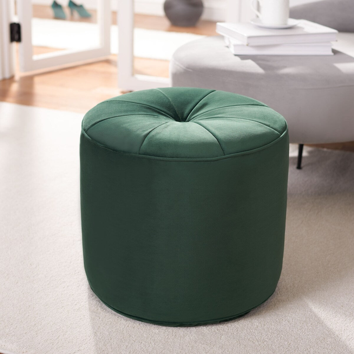 SAFAVIEH Mukades Velvet Cylinder Pouf Ottoman