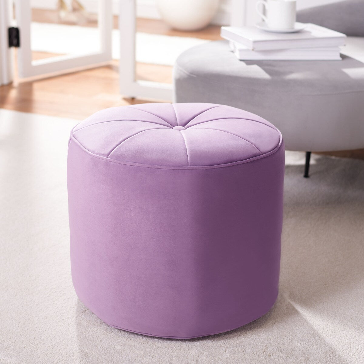 SAFAVIEH Mukades Velvet Cylinder Pouf Ottoman