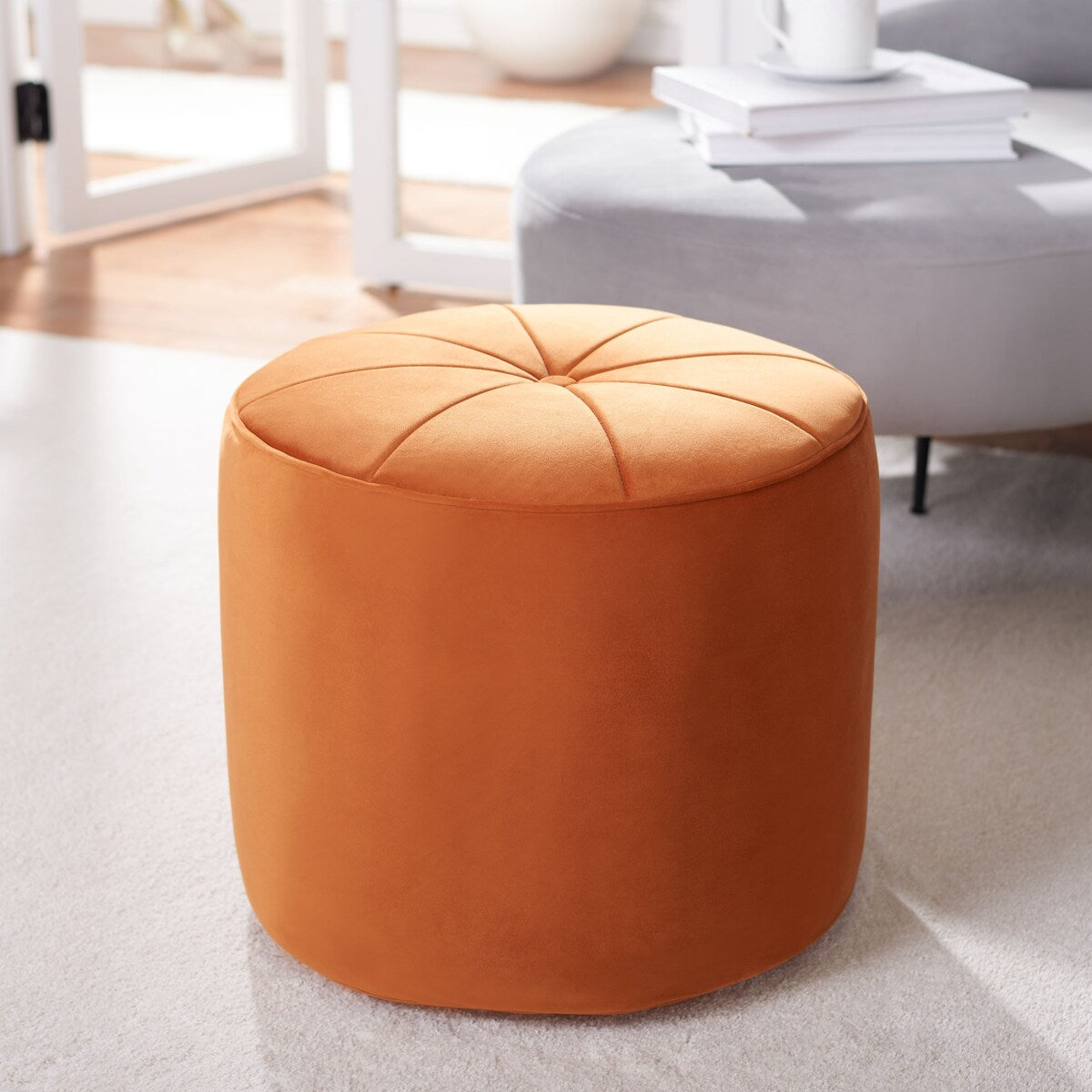 SAFAVIEH Mukades Velvet Cylinder Pouf Ottoman