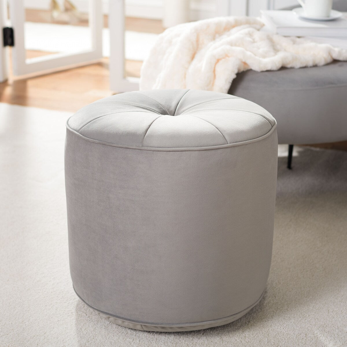 SAFAVIEH Mukades Velvet Cylinder Pouf Ottoman