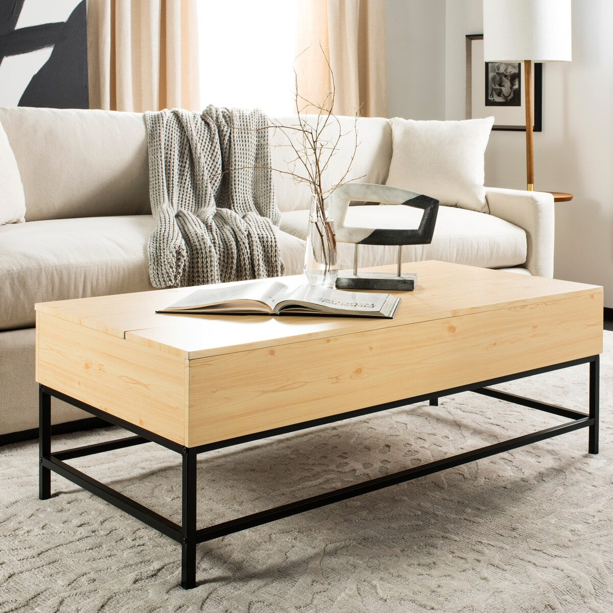 SAFAVIEH Nada Light Oak/ Black Lift-Top Coffee Table - 50" x 26" x 17.8" - 50Wx26Dx18H