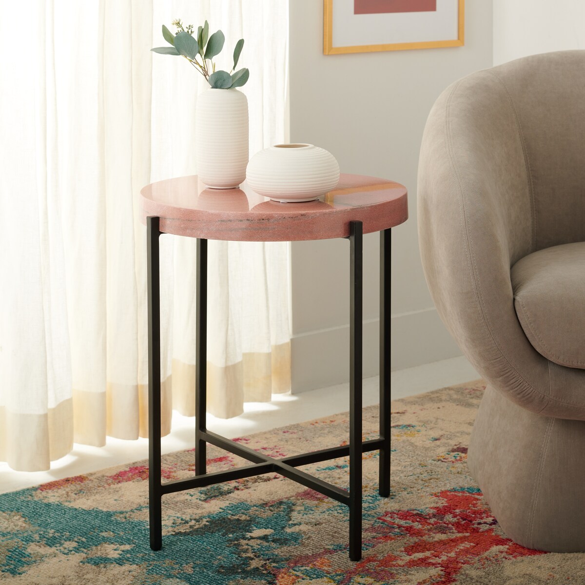 SAFAVIEH Nan Stone Top Accent Table - 17" W x 17" L x 22" H - 17Wx17Dx22H