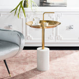 SAFAVIEH Nanci Round Brass Top Side Table - White / Brass - 17" x 17" x 27" - 17Wx17Dx27H