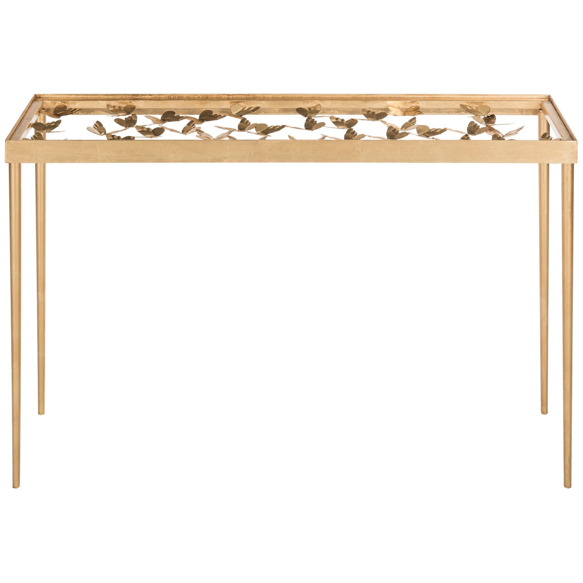 SAFAVIEH Nannette Antique Gold Leaf Butterfly Console Table - 42Wx12Dx30H