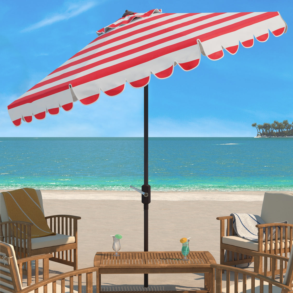 SAFAVIEH Nargiz Single Scallop Striped 9 Ft Crank Umbrella