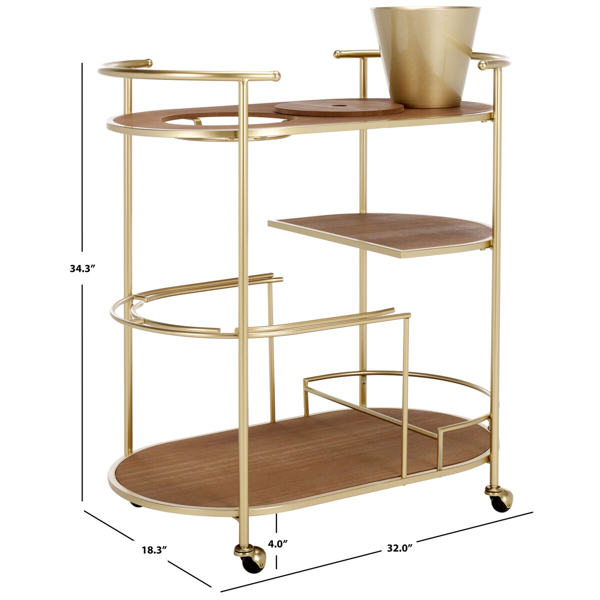 SAFAVIEH Natavan 2-Tier Bar Cart with Bucket - 32 In. W x 18.3 In. D x 34.3 In. H - 32Wx18Dx34H