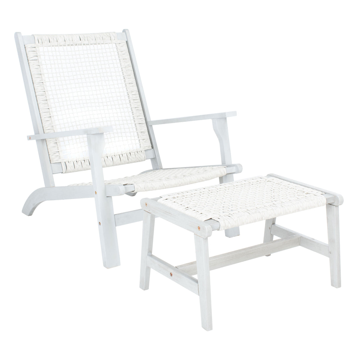 SAFAVIEH Natividad Outdoor Solid Wood Chaise Lounge Chair & Stool Set of 2 (Includes End Table) - 26W x 33D x 35H