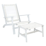 SAFAVIEH Natividad Outdoor Solid Wood Chaise Lounge Chair & Stool Set of 2 (Includes End Table) - 26W x 33D x 35H