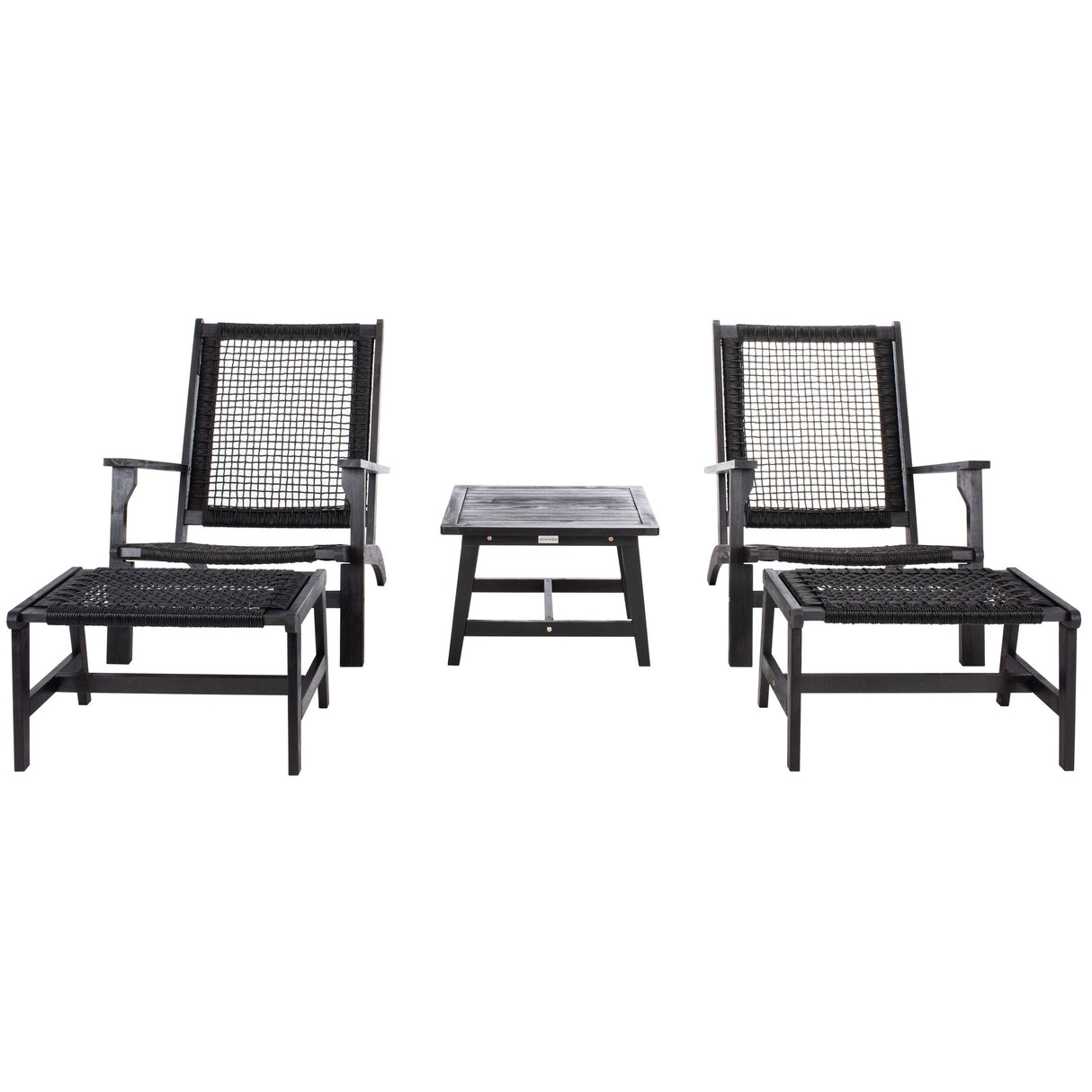 SAFAVIEH Natividad Outdoor Solid Wood Chaise Lounge Chair & Stool Set of 2 (Includes End Table) - 26W x 33D x 35H