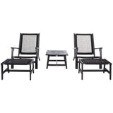 SAFAVIEH Natividad Outdoor Solid Wood Chaise Lounge Chair & Stool Set of 2 (Includes End Table) - 26W x 33D x 35H