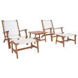 SAFAVIEH Natividad Outdoor Solid Wood Chaise Lounge Chair & Stool Set of 2 (Includes End Table) - 26W x 33D x 35H