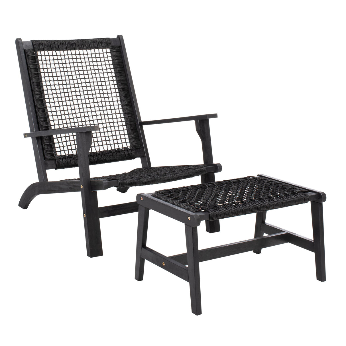 SAFAVIEH Natividad Outdoor Solid Wood Chaise Lounge Chair & Stool Set of 2 (Includes End Table) - 26W x 33D x 35H