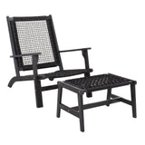 SAFAVIEH Natividad Outdoor Solid Wood Chaise Lounge Chair & Stool Set of 2 (Includes End Table) - 26W x 33D x 35H