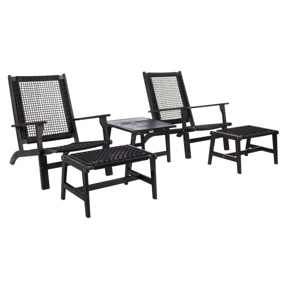 SAFAVIEH Natividad Outdoor Solid Wood Chaise Lounge Chair & Stool Set of 2 (Includes End Table) - 26W x 33D x 35H