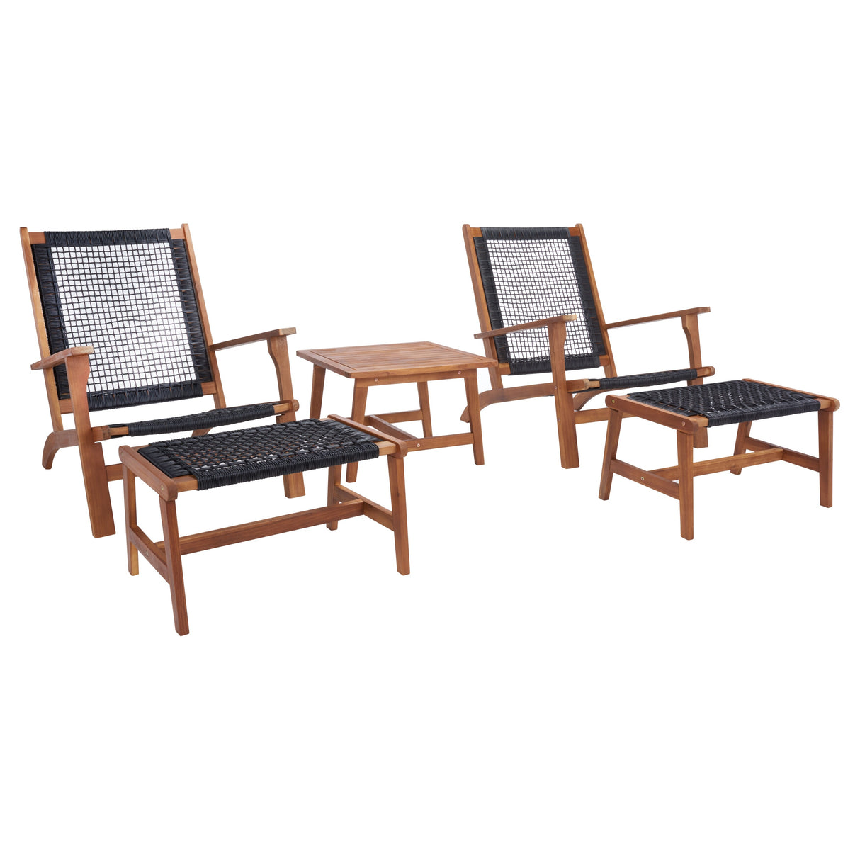 SAFAVIEH Natividad Outdoor Solid Wood Chaise Lounge Chair & Stool Set of 2 (Includes End Table) - 26W x 33D x 35H