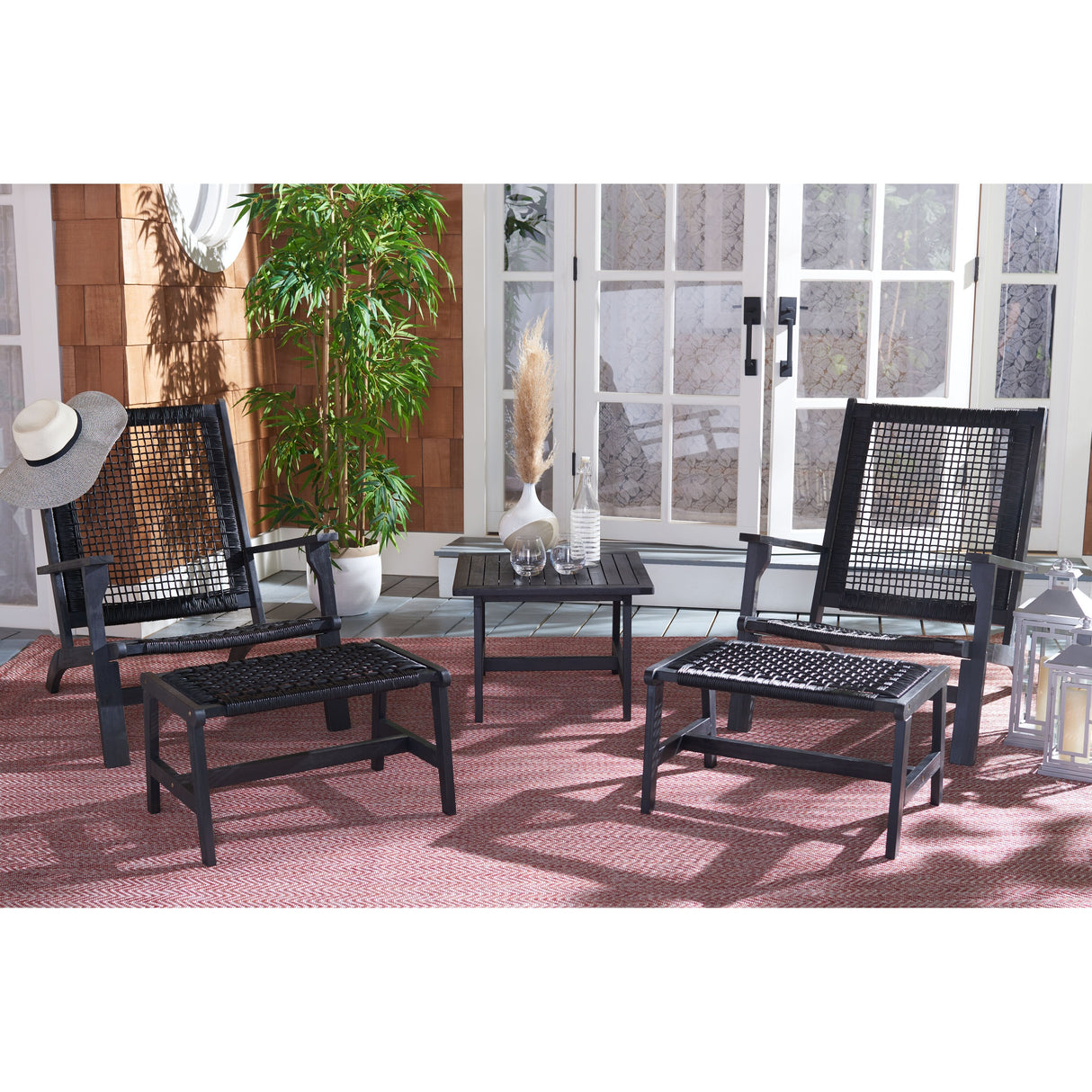 SAFAVIEH Natividad Outdoor Solid Wood Chaise Lounge Chair & Stool Set of 2 (Includes End Table) - 26W x 33D x 35H