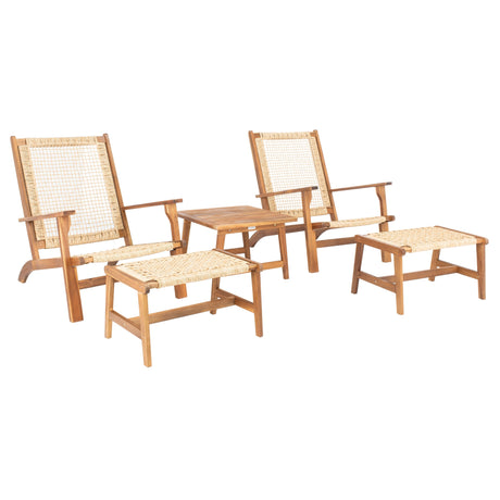 SAFAVIEH Natividad Outdoor Solid Wood Chaise Lounge Chair & Stool Set of 2 (Includes End Table) - 26W x 33D x 35H