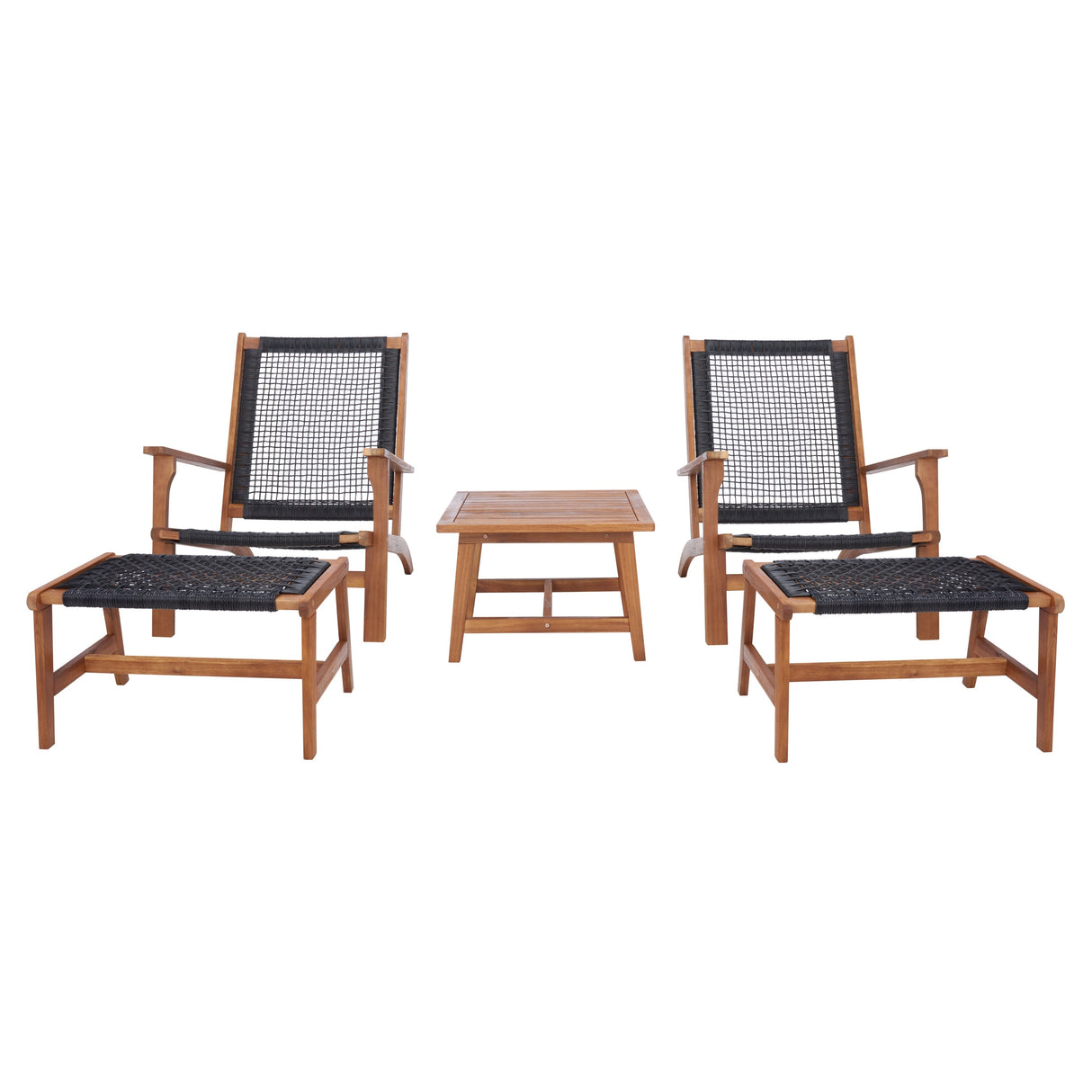 SAFAVIEH Natividad Outdoor Solid Wood Chaise Lounge Chair & Stool Set of 2 (Includes End Table) - 26W x 33D x 35H