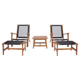 SAFAVIEH Natividad Outdoor Solid Wood Chaise Lounge Chair & Stool Set of 2 (Includes End Table) - 26W x 33D x 35H