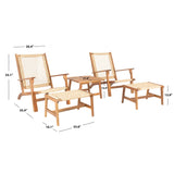 SAFAVIEH Natividad Outdoor Solid Wood Chaise Lounge Chair & Stool Set of 2 (Includes End Table) - 26W x 33D x 35H