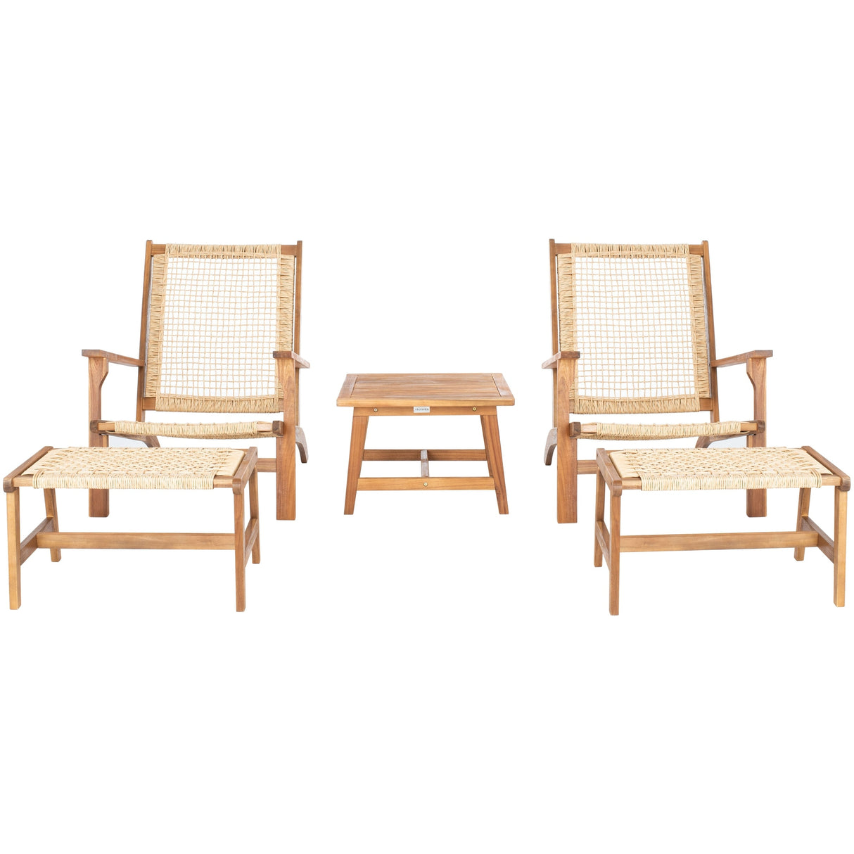 SAFAVIEH Natividad Outdoor Solid Wood Chaise Lounge Chair & Stool Set of 2 (Includes End Table) - 26W x 33D x 35H