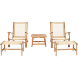 SAFAVIEH Natividad Outdoor Solid Wood Chaise Lounge Chair & Stool Set of 2 (Includes End Table) - 26W x 33D x 35H