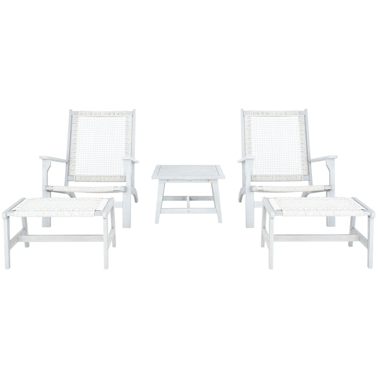 SAFAVIEH Natividad Outdoor Solid Wood Chaise Lounge Chair & Stool Set of 2 (Includes End Table) - 26W x 33D x 35H