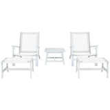 SAFAVIEH Natividad Outdoor Solid Wood Chaise Lounge Chair & Stool Set of 2 (Includes End Table) - 26W x 33D x 35H