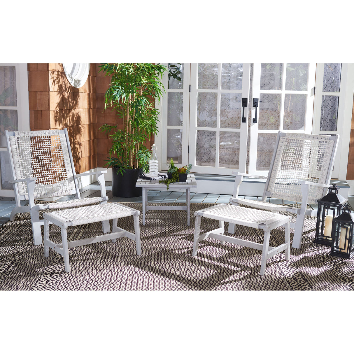 SAFAVIEH Natividad Outdoor Solid Wood Chaise Lounge Chair & Stool Set of 2 (Includes End Table) - 26W x 33D x 35H