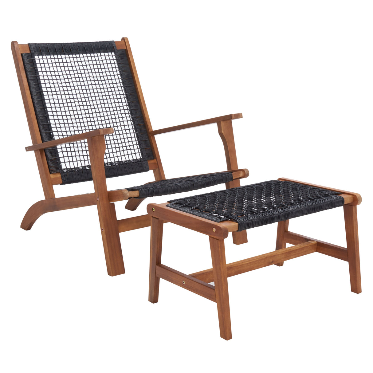 SAFAVIEH Natividad Outdoor Solid Wood Chaise Lounge Chair & Stool Set of 2 (Includes End Table) - 26W x 33D x 35H