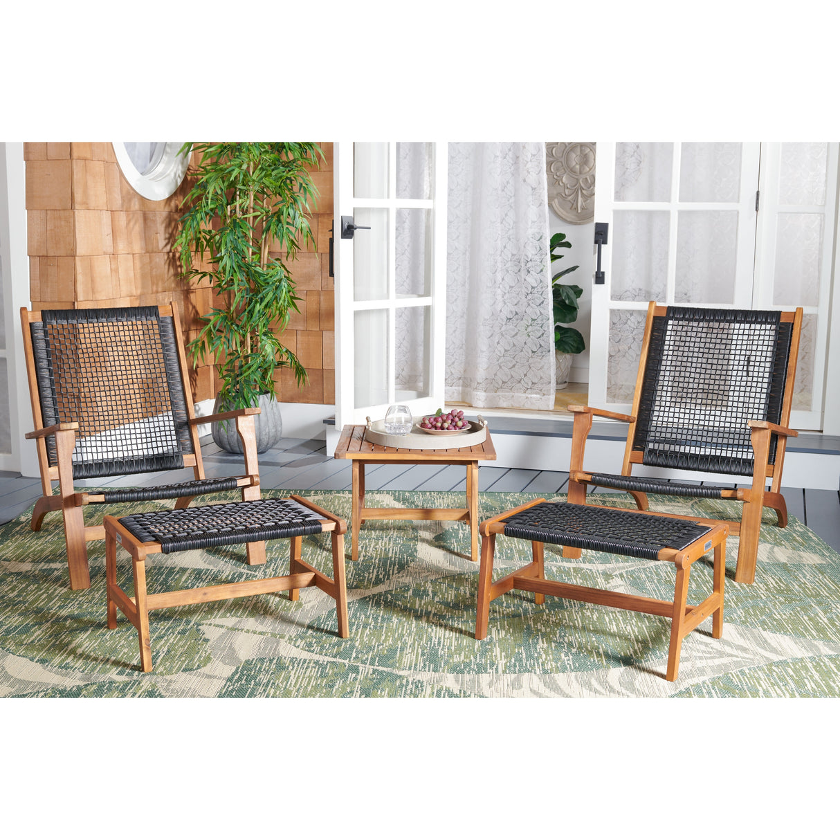 SAFAVIEH Natividad Outdoor Solid Wood Chaise Lounge Chair & Stool Set of 2 (Includes End Table) - 26W x 33D x 35H