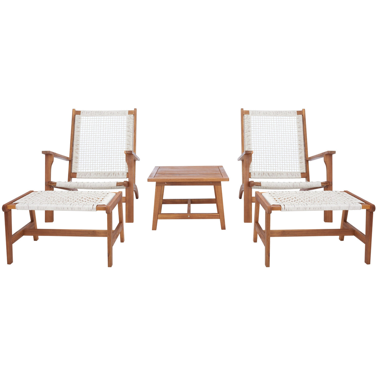 SAFAVIEH Natividad Outdoor Solid Wood Chaise Lounge Chair & Stool Set of 2 (Includes End Table) - 26W x 33D x 35H