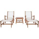 SAFAVIEH Natividad Outdoor Solid Wood Chaise Lounge Chair & Stool Set of 2 (Includes End Table) - 26W x 33D x 35H